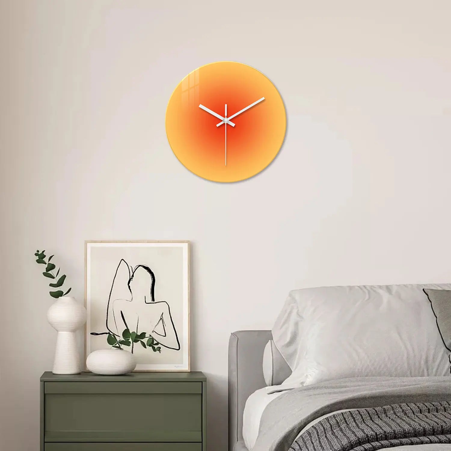 A Creative Gradient Solid Color Tempered Glass Wall Clock, Silent Non-Ticking Timekeeping Wall Clock - Battery-Powered Durable Clock (Battery Not Included), Valentine's Day Gift, Suitable for Bedroom, Living Room, Kitchen, Ha
