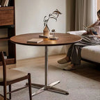 Mid-Century Round Wood Chrome Pedestal Table