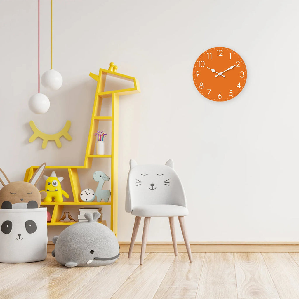 Modern Minimalist Orange Wooden Wall Clock for Living Room, Bedroom, Kitchen, Home Decor, Silent Quartz Clock, Holiday Gift, 10-Inch, 12-Inch 14inch 16inch (Battery Not Included)