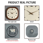 French-Style Retro Cream Crystal Porcelain Square-Shaped Simple Pattern Wooden Wall Clock for Living Room, Bedroom, Kitchen, Home Decoration, Silent Quartz Clock, Holiday Gift, 12 Inches, 14 Inches 16inch (Battery Not Include