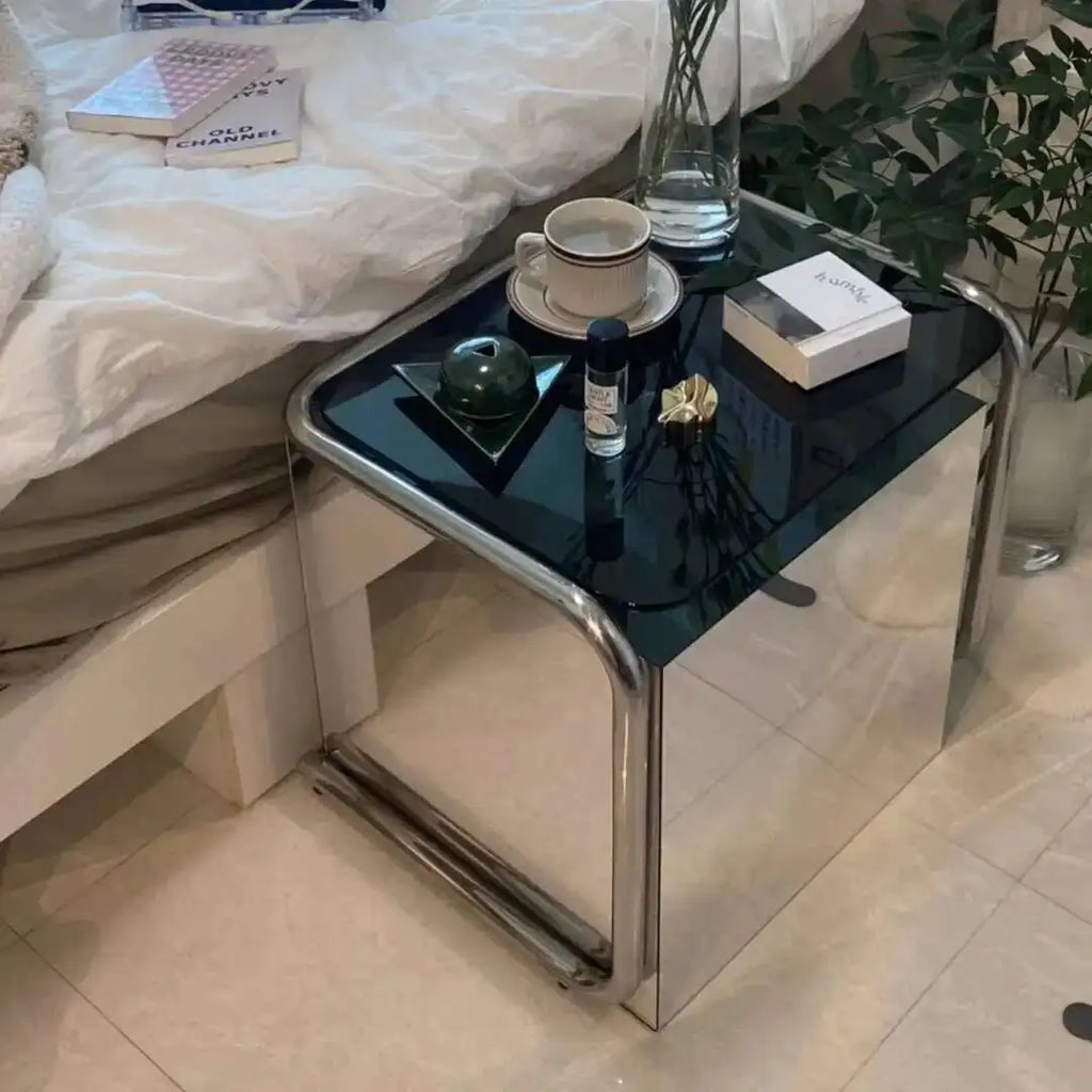 Bauhaus Chrome Cantilever Glass Side Table