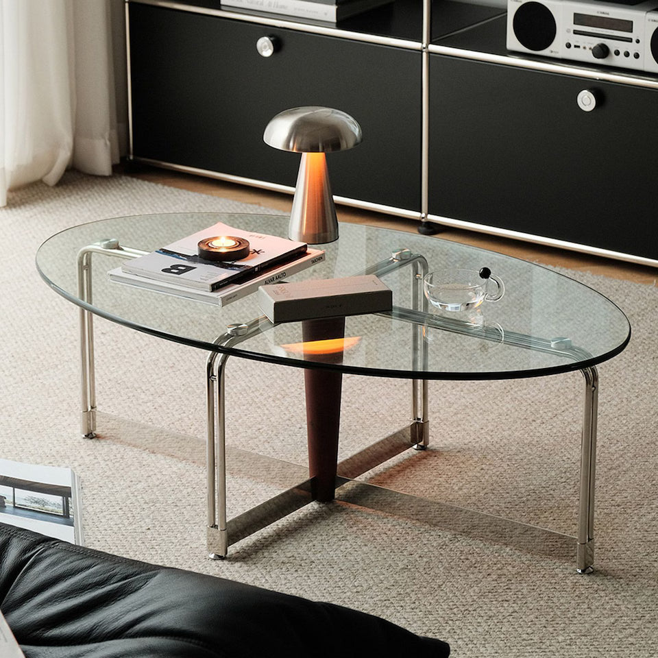 Korean Stainless Steel Oval Simple Glass Coffee Table