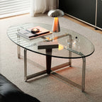 Korean Stainless Steel Oval Simple Glass Coffee Table
