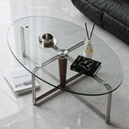 Korean Stainless Steel Oval Simple Glass Coffee Table