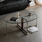 Korean Stainless Steel Oval Simple Glass Coffee Table