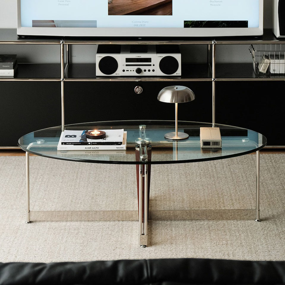 Korean Stainless Steel Oval Simple Glass Coffee Table