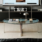 Korean Stainless Steel Oval Simple Glass Coffee Table