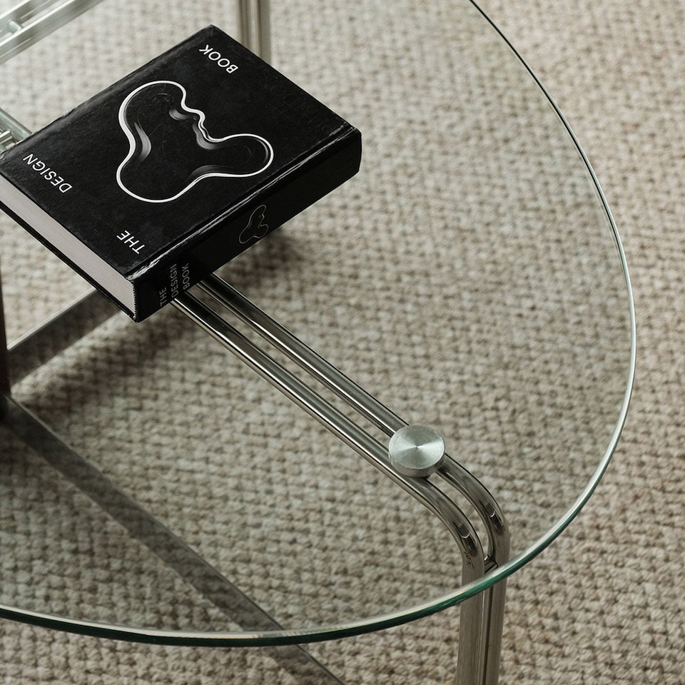 Korean Stainless Steel Oval Simple Glass Coffee Table
